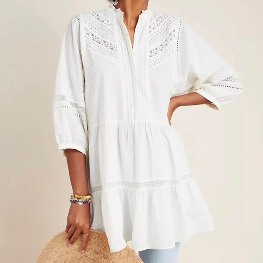 Womens Anthropologie Vicenza Lace Babydoll Tunic White Size S EUC!